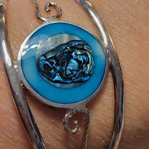 Beautiful Silver and Blue Abalone Shell Bracelet